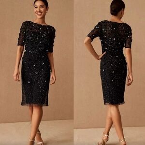 Adrianna Papell Black Beaded Sequin Formal Cocktail Dress Size 6 Anthro